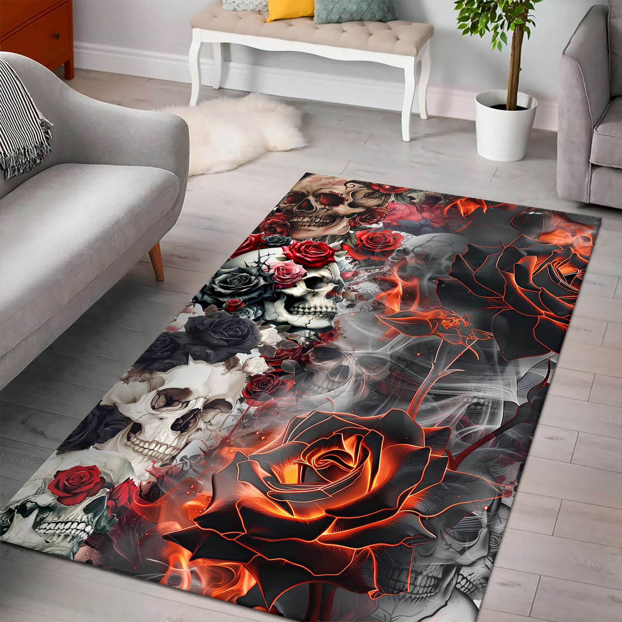 Rose Flames Of Hell Design Halloween Vibes Area Rug - TH02