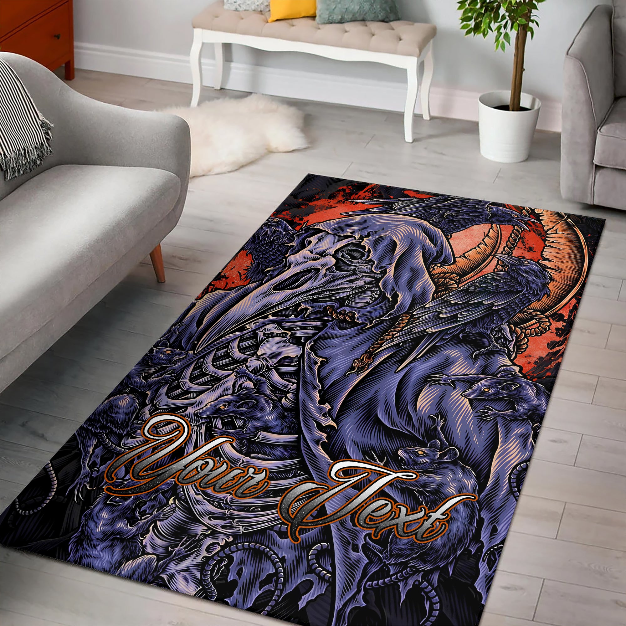 Personalised Raven Requiem Design Halloween Vibes Area Rug - TH02