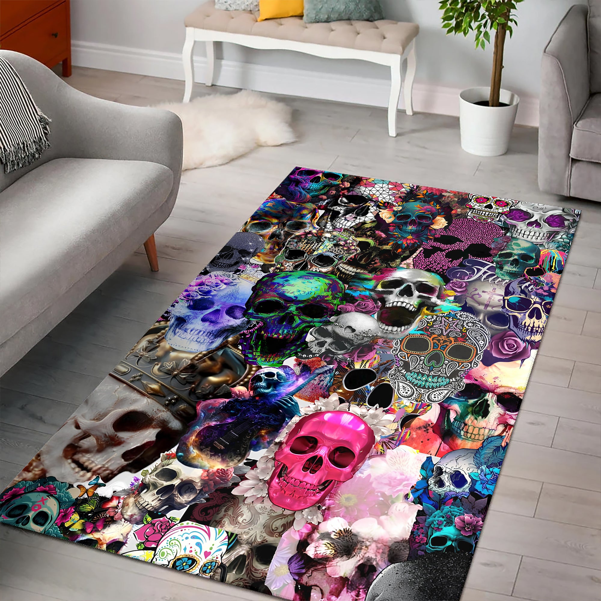 Skull Art Design Halloween Vibes Area Rug - TH02