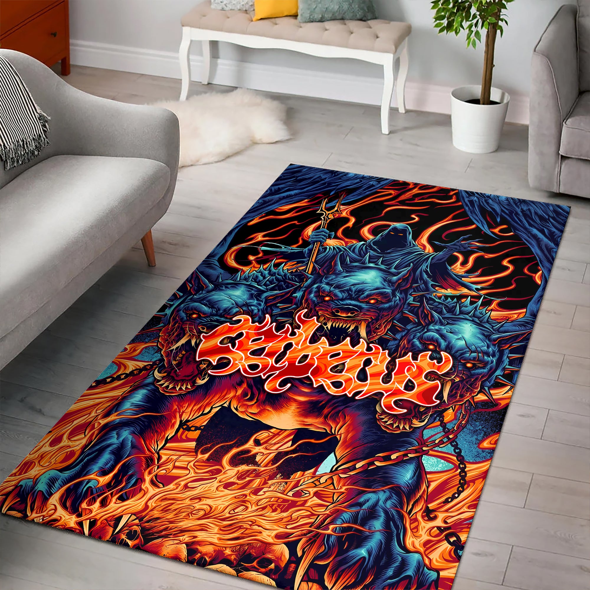 Cerberus Flame Design Halloween Vibes Area Rug - TH02