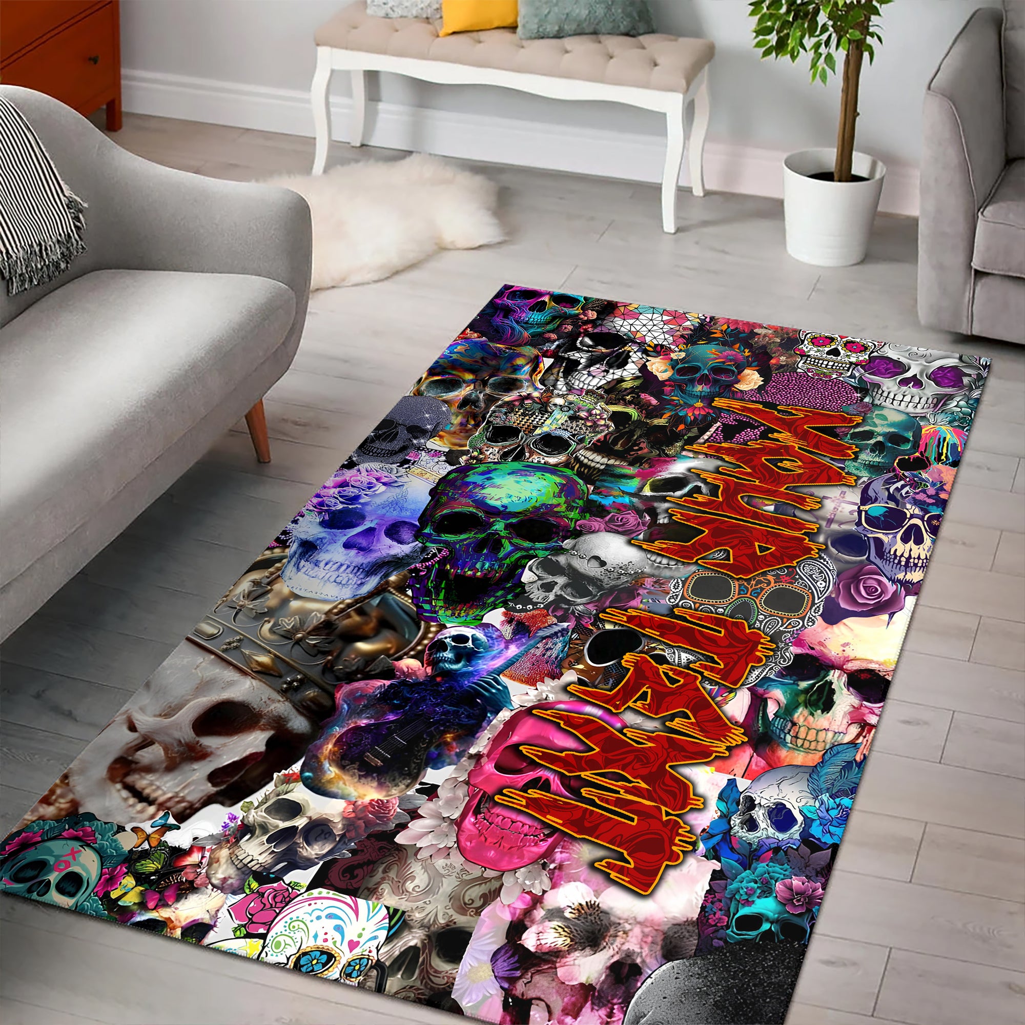 Personalised Skull Art Design Halloween Vibes Area Rug - TH02