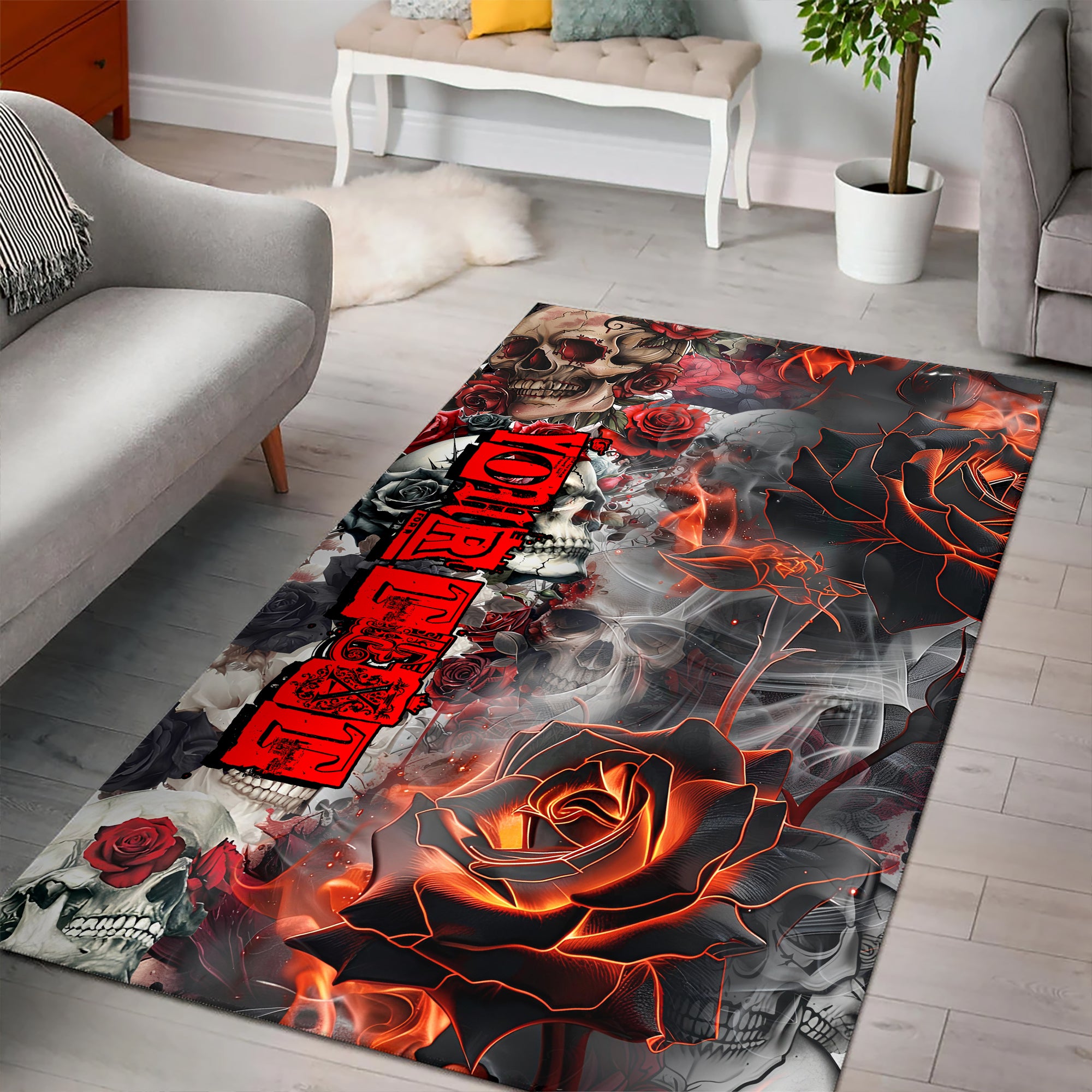 Personalised Rose Flames Of Hell Design Halloween Vibes Area Rug - TH02