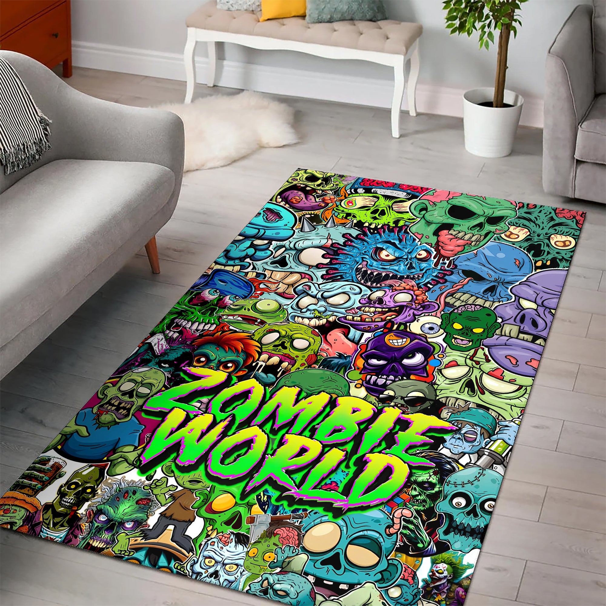Zombie World Design Halloween Vibes Area Rug - TH02
