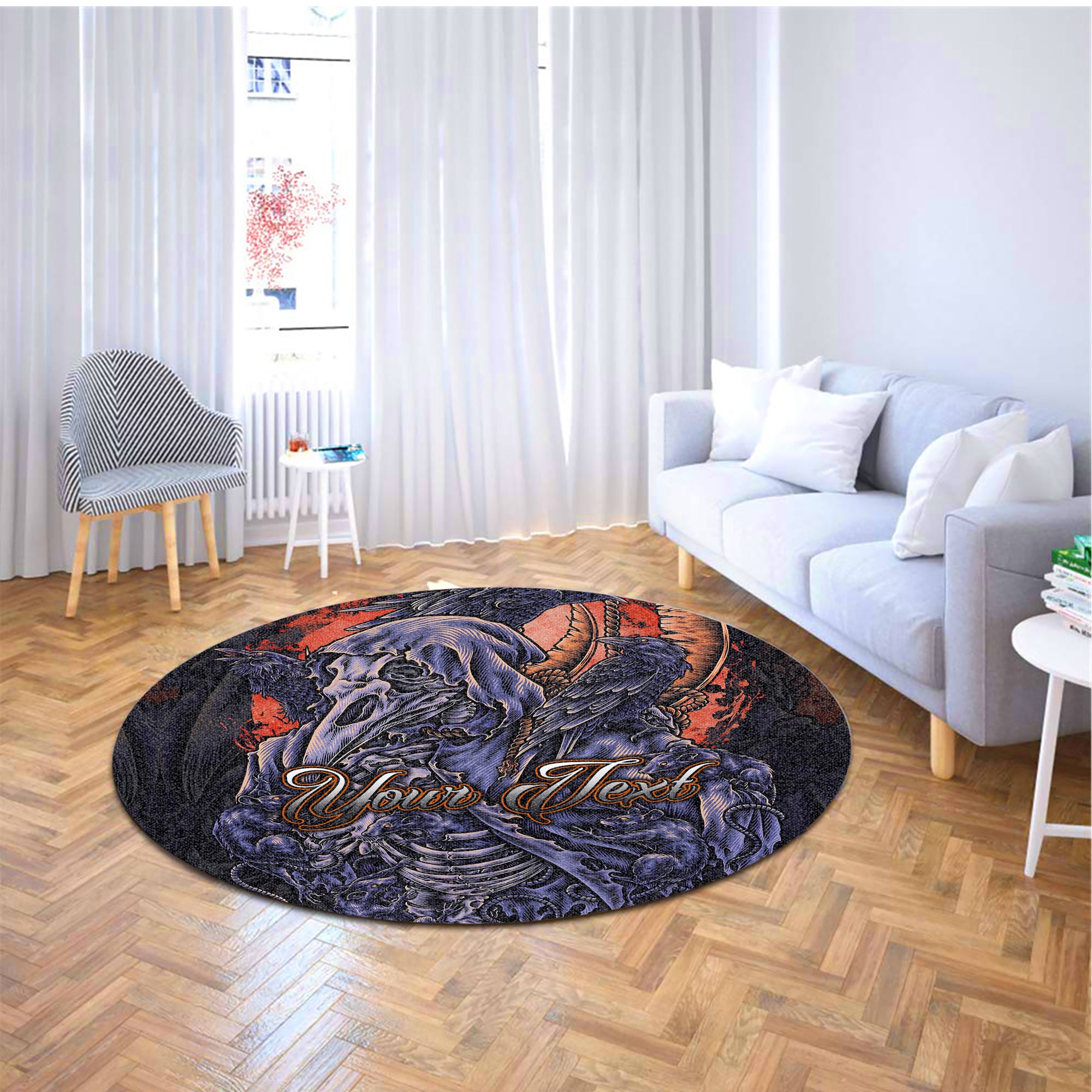 Personalised Raven Requiem Design Halloween Vibes Round Rug - TH02