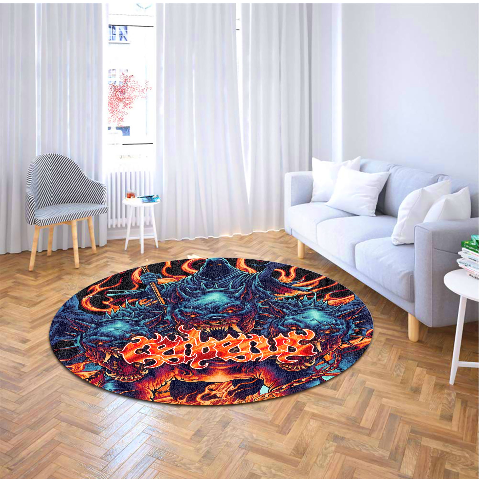Cerberus Flame Design Halloween Vibes Round Rug - TH02