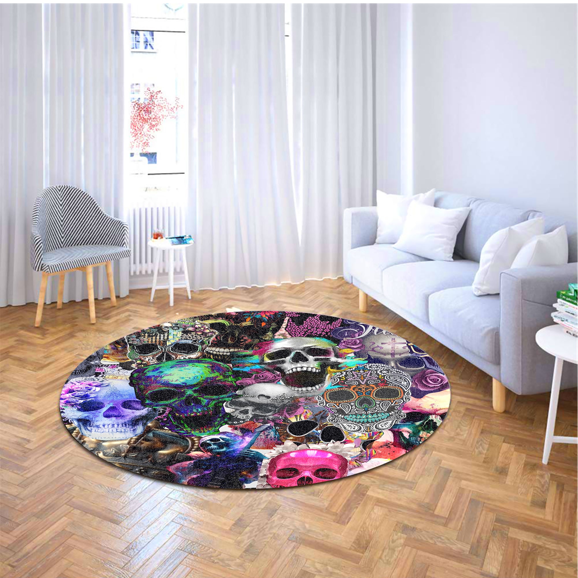 Skull Art Design Halloween Vibes Round Rug - TH02