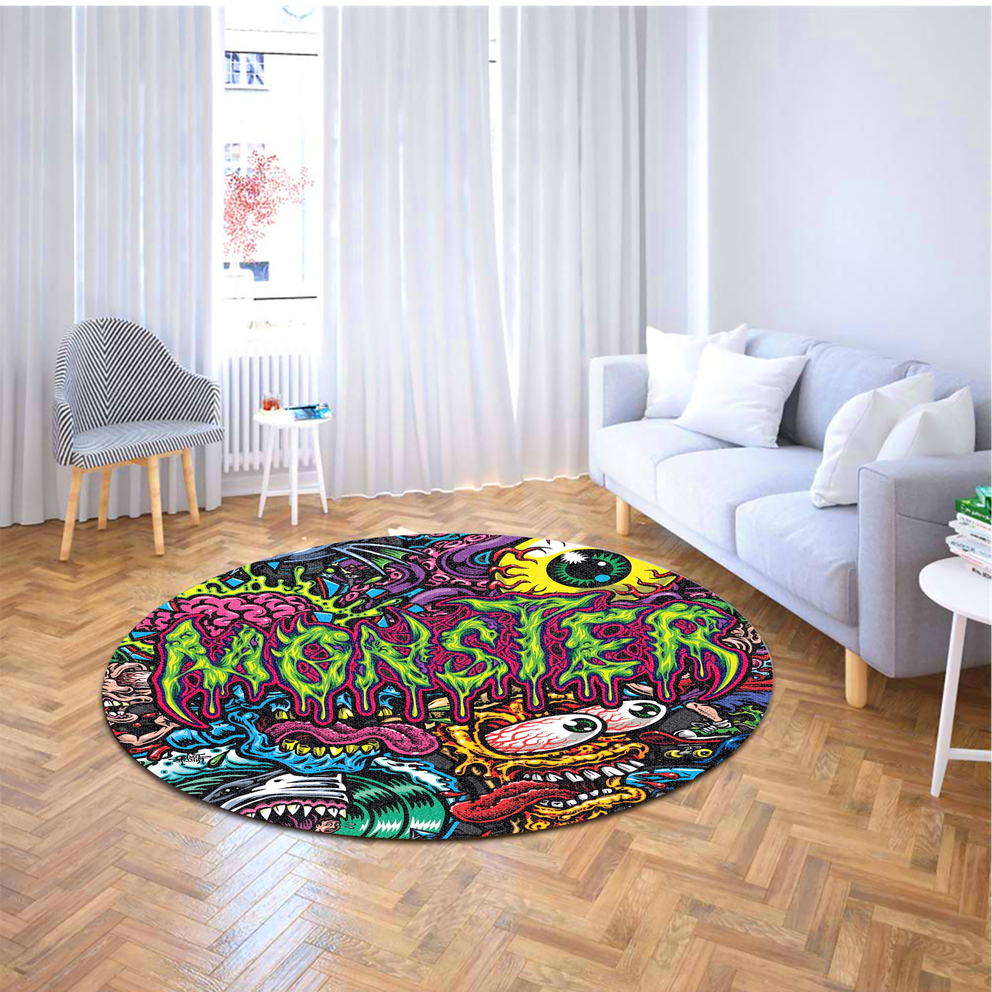 Monster Mashup Design Halloween Vibes Round Rug - TH02