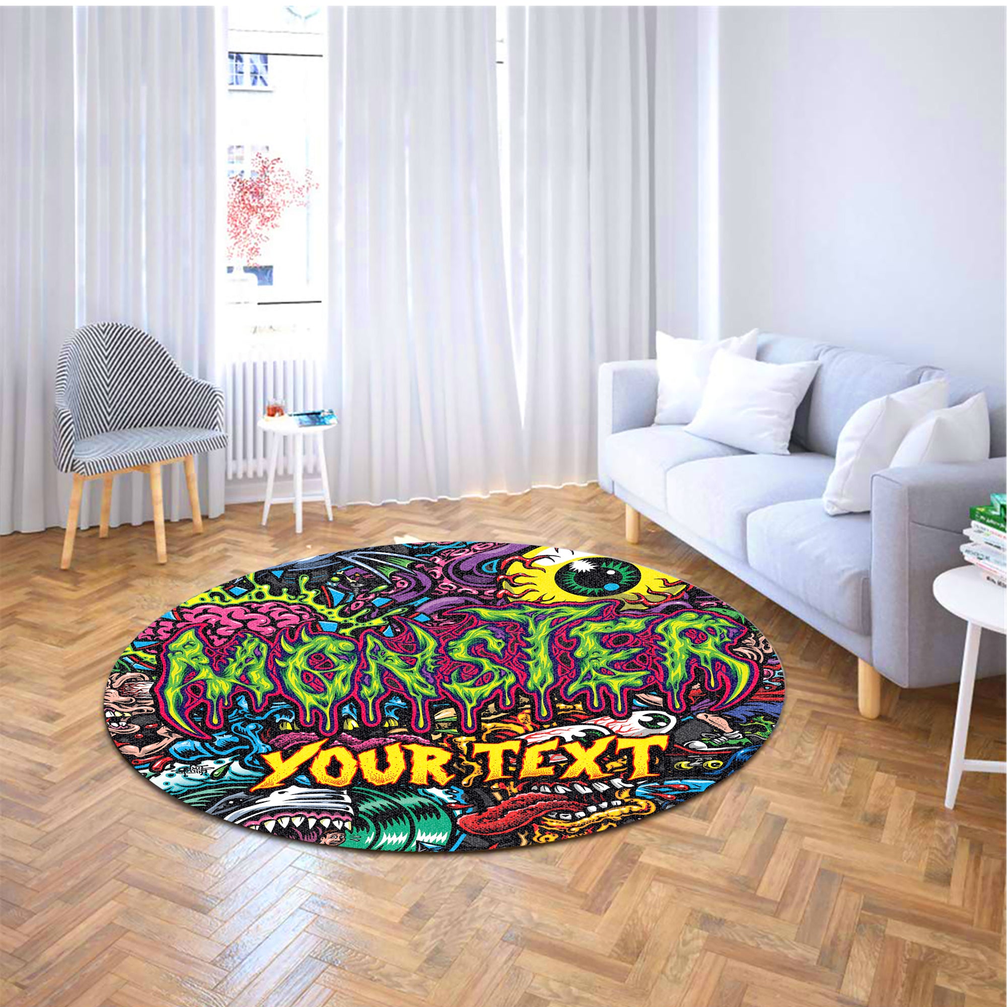 Personalised Monster Mashup Design Halloween Vibes Round Rug - TH02