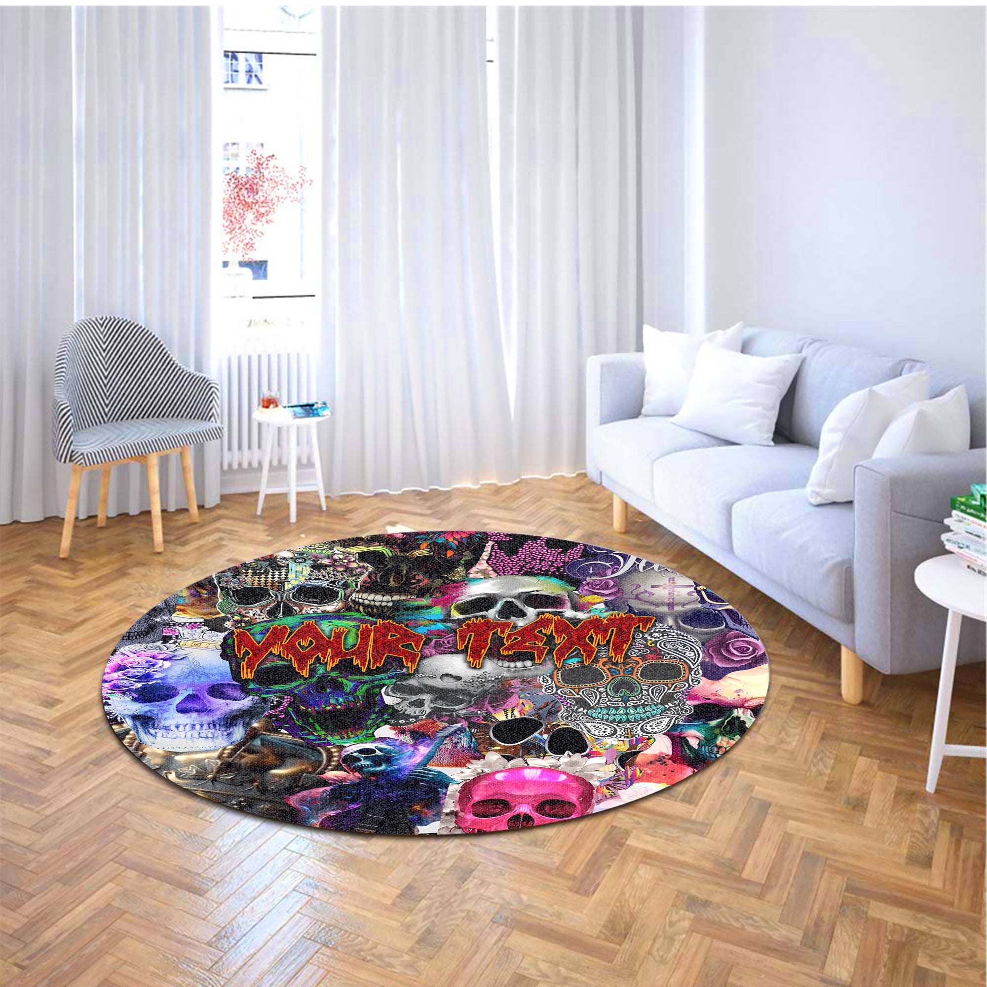Personalised Skull Art Design Halloween Vibes Round Rug - TH02