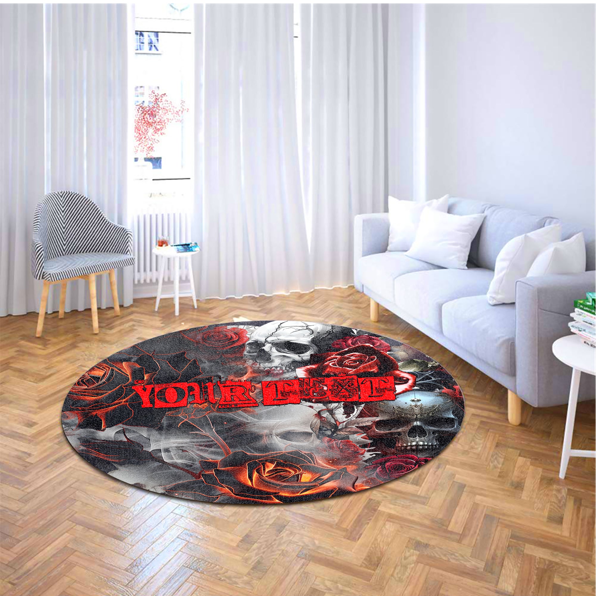 Personalised Rose Flames Of Hell Design Halloween Vibes Round Rug - TH02