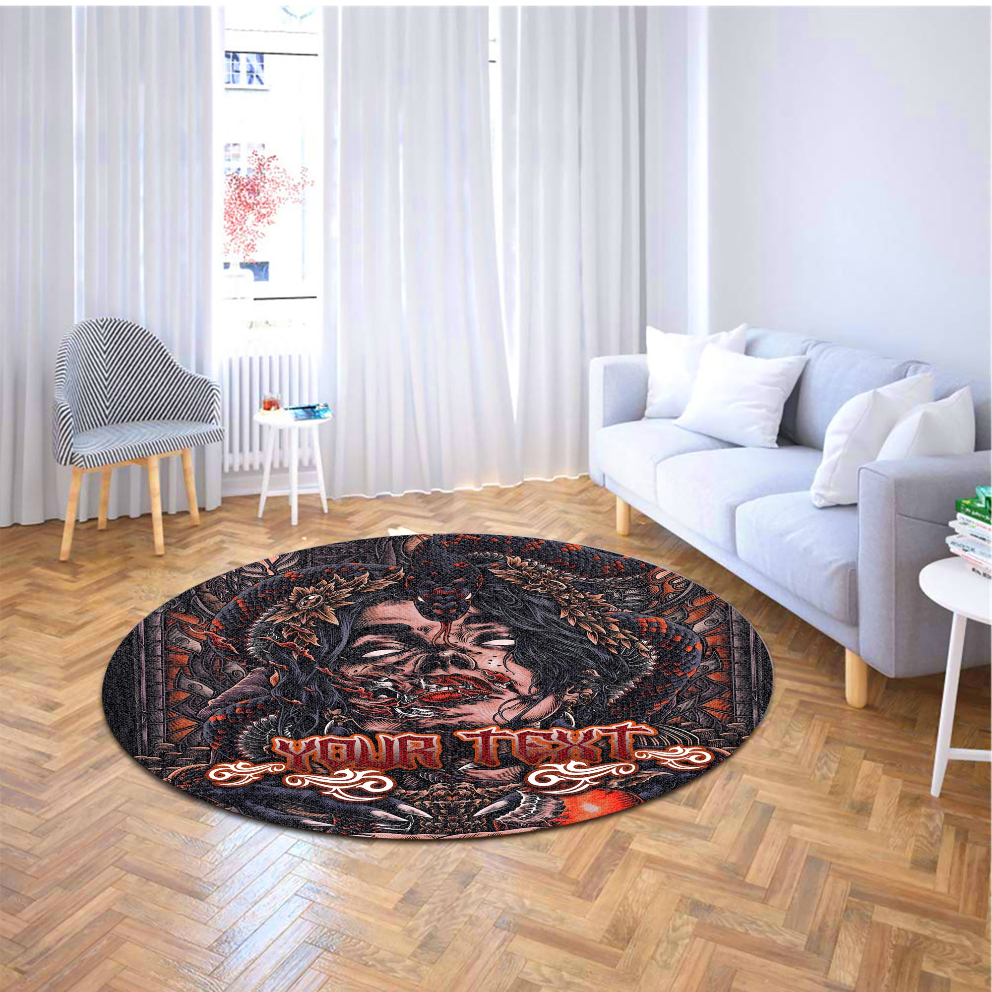 Personalised Fallen Angel Design Halloween Vibes Round Rug - TH02