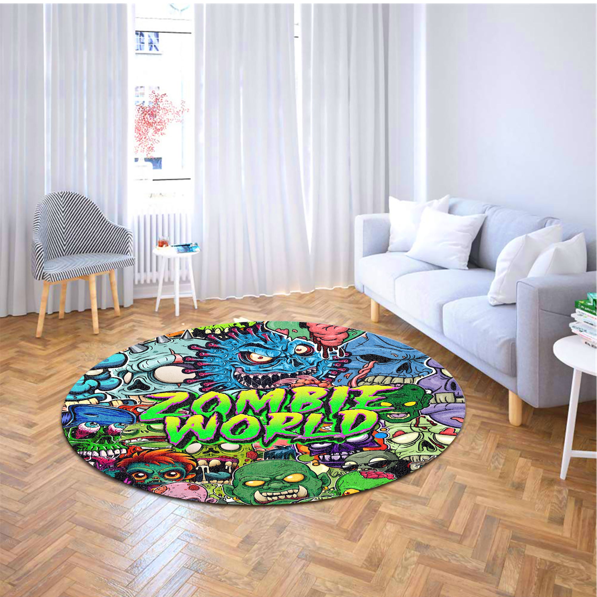 Zombie World Design Halloween Vibes Round Rug - TH02