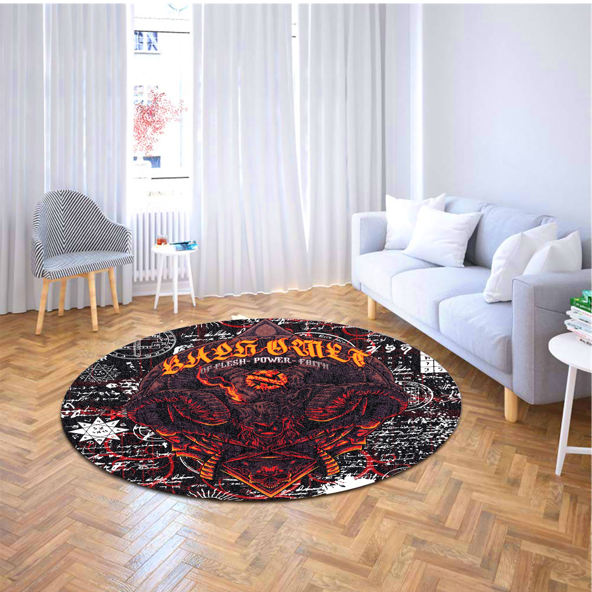 Baphomet Design Halloween Vibes Round Rug - TH02