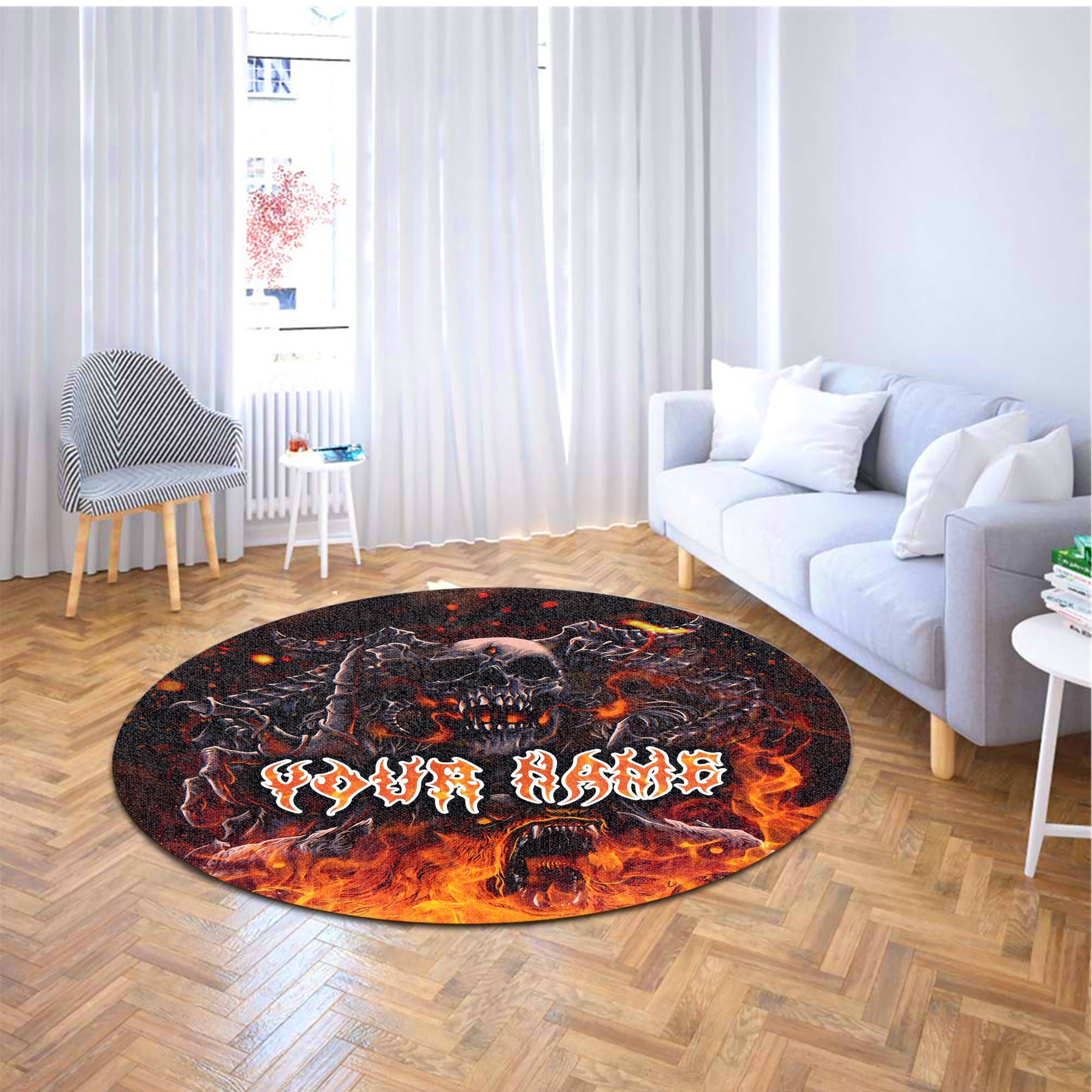 Personalised Inferno Reaper Design Halloween Vibes Round Rug - TH02