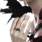 Black Raven & Red Gemstone Gothic Ring