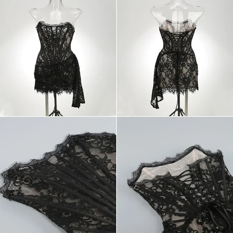 Valentina Sheer Lace Strapless Mini Dress