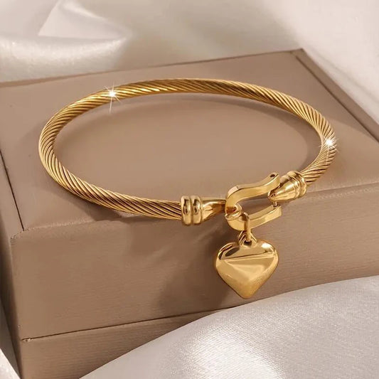 18K Gold Stainless Steel Heart Bangle