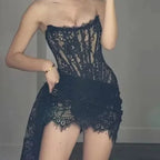 Valentina Sheer Lace Strapless Mini Dress