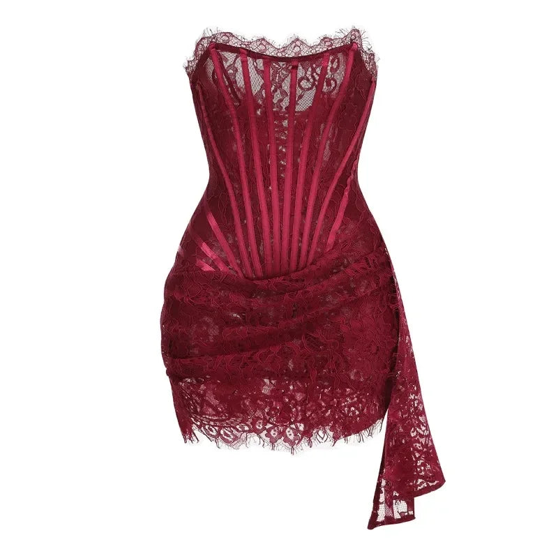 Valentina Sheer Lace Strapless Mini Dress