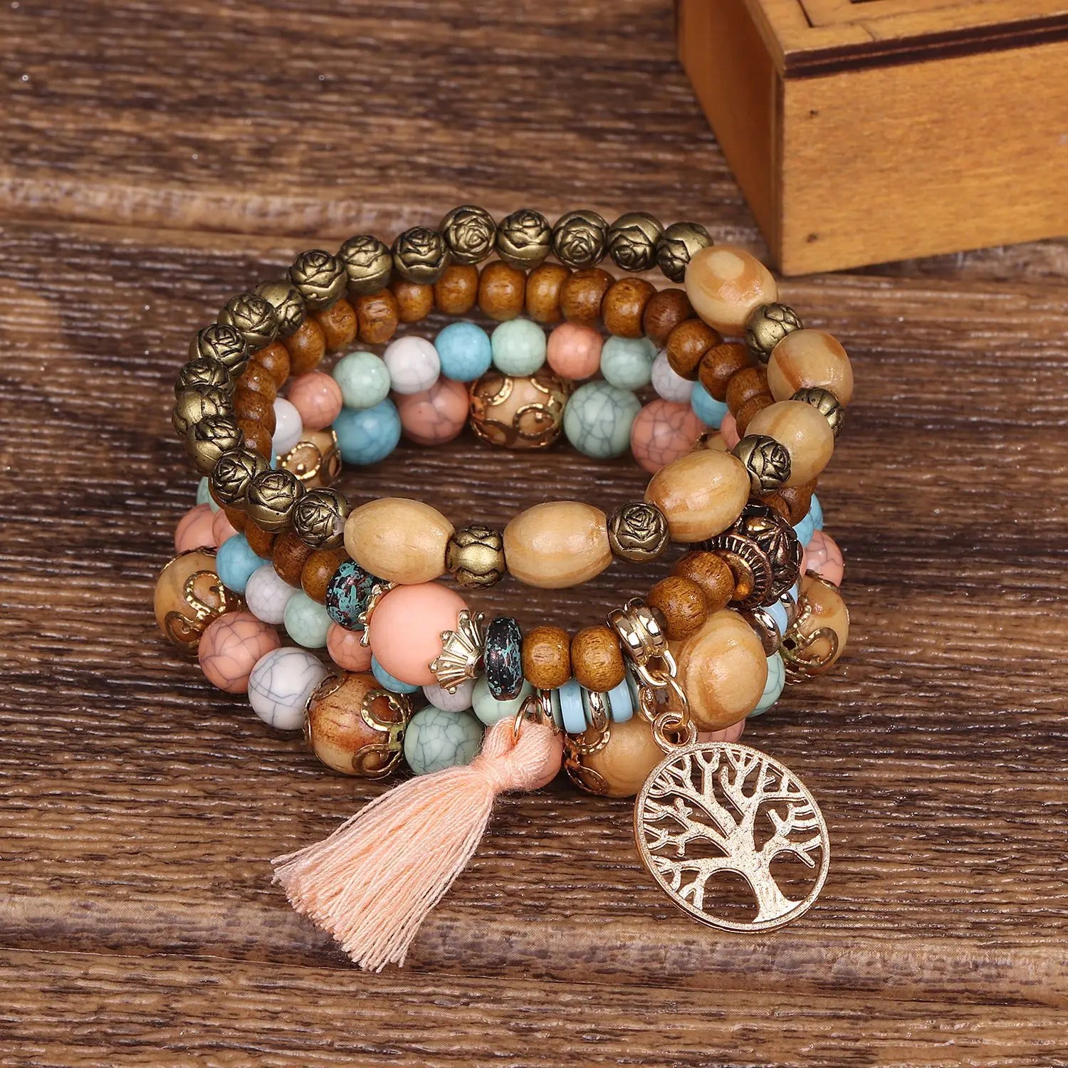 Boho Tree of Life Beaded Bracelet Set