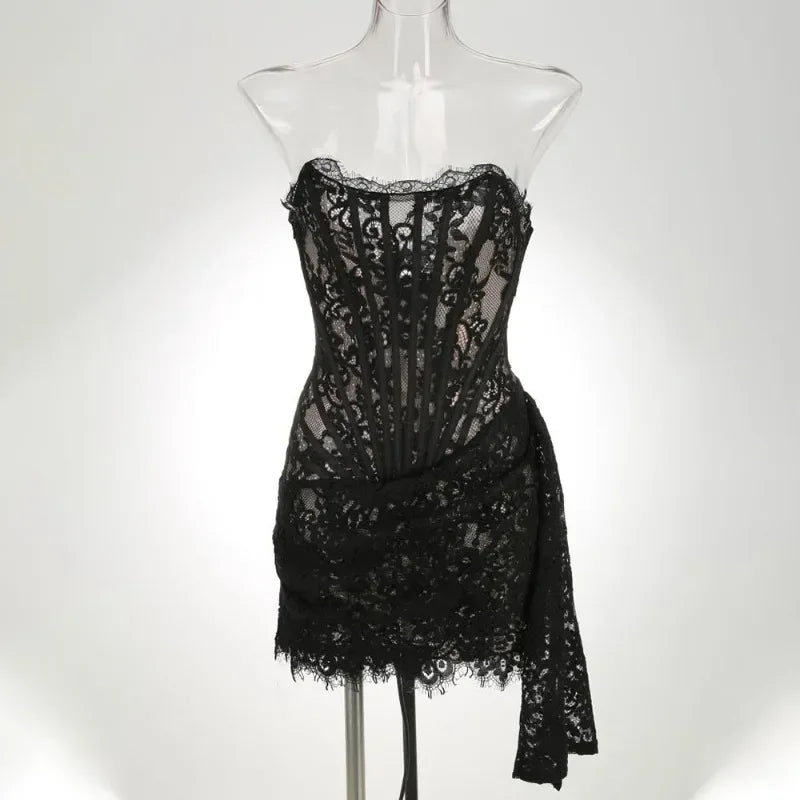 Valentina Sheer Lace Strapless Mini Dress