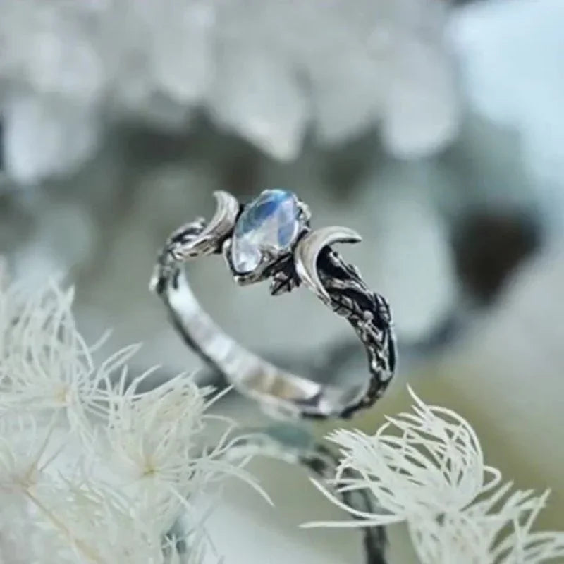 Celestial Glow Moon Ring Vintage Zircon Sparkle