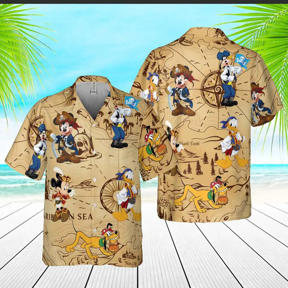 Retro Pirated Of The Caribbean Mickey And Friend Hawaiian Shirt For Men/Women