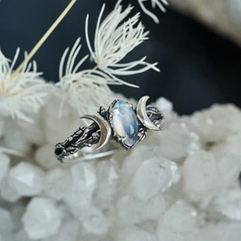 Celestial Glow Moon Ring Vintage Zircon Sparkle