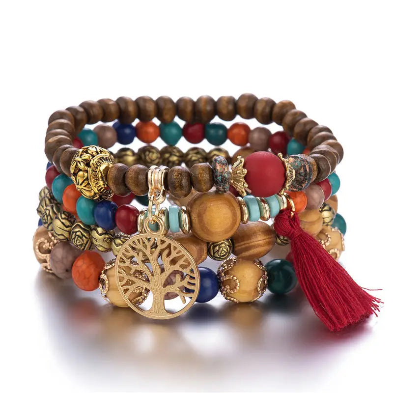 Boho Tree of Life Beaded Bracelet Set