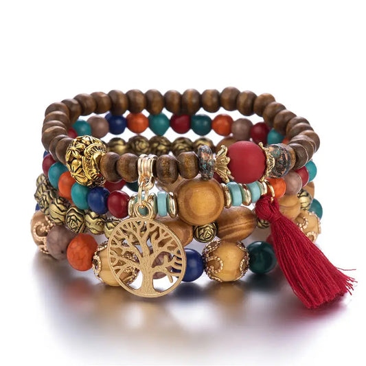 Boho Tree of Life Beaded Bracelet Set
