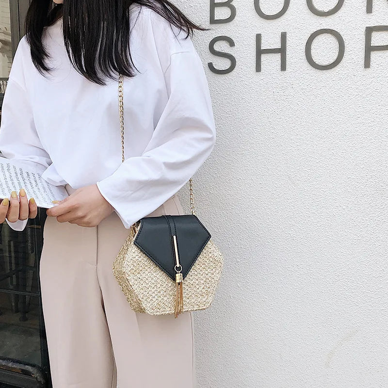 Boho Tassel Straw Crossbody Bag