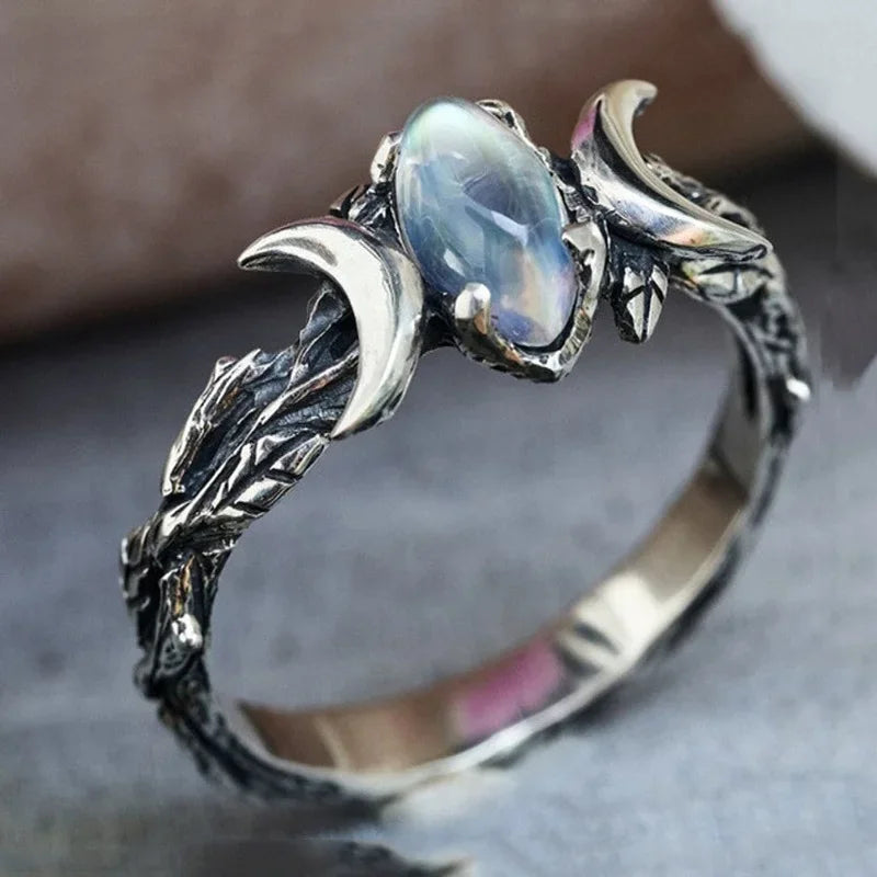Celestial Glow Moon Ring Vintage Zircon Sparkle
