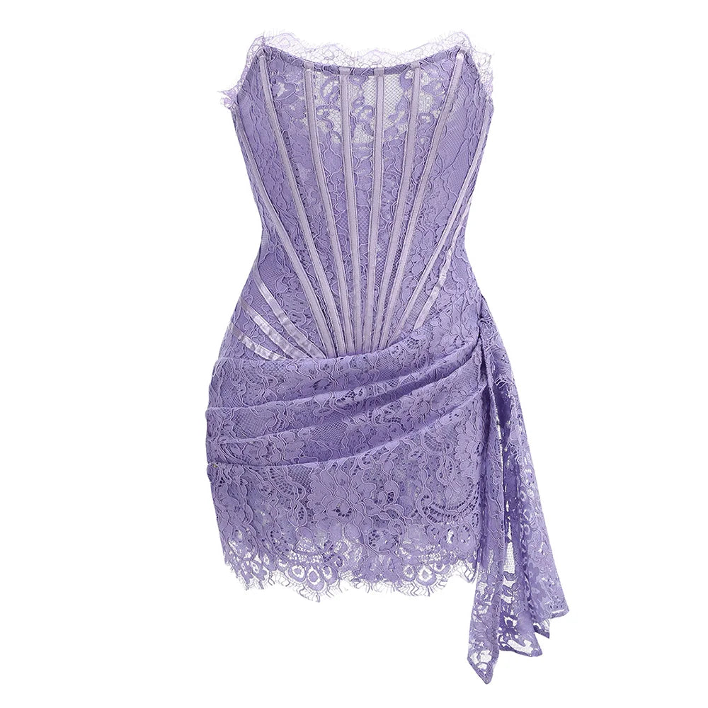 Valentina Sheer Lace Strapless Mini Dress
