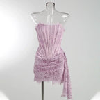 Valentina Sheer Lace Strapless Mini Dress