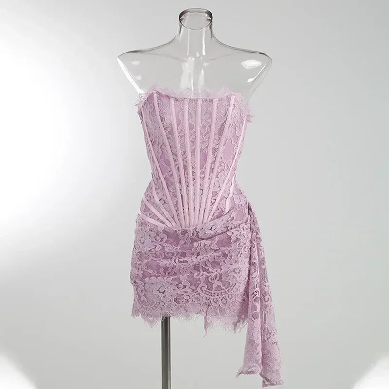 Valentina Sheer Lace Strapless Mini Dress