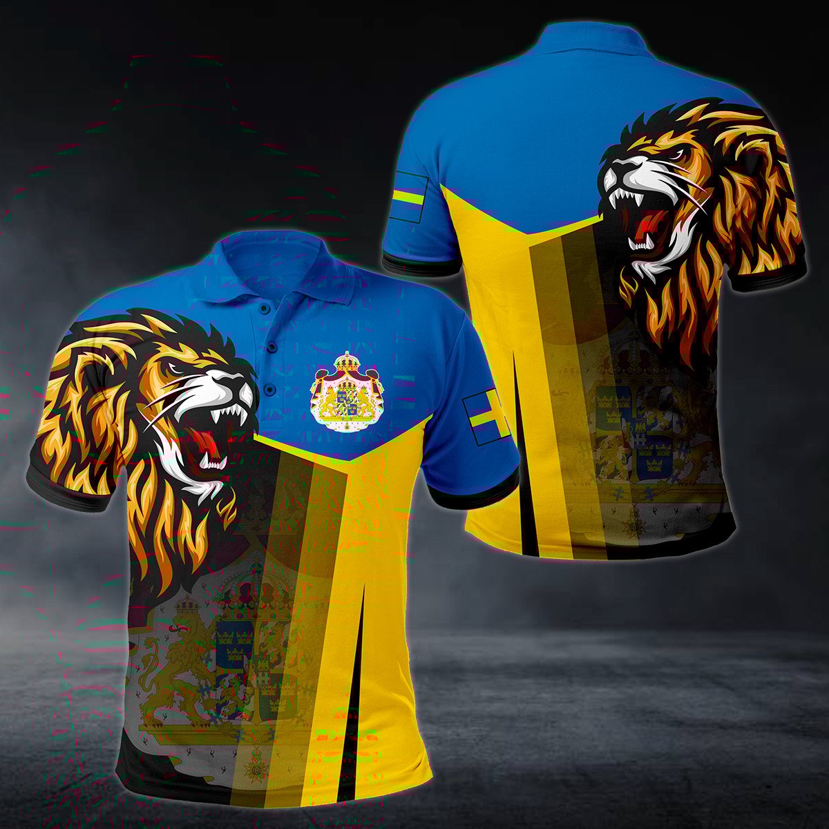 Sweden Big Coat Of Arms Lion Head Polo Shirt - AL01