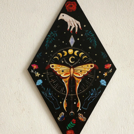 Mystic Wooden Wall Art – Butterfly & Moon Design