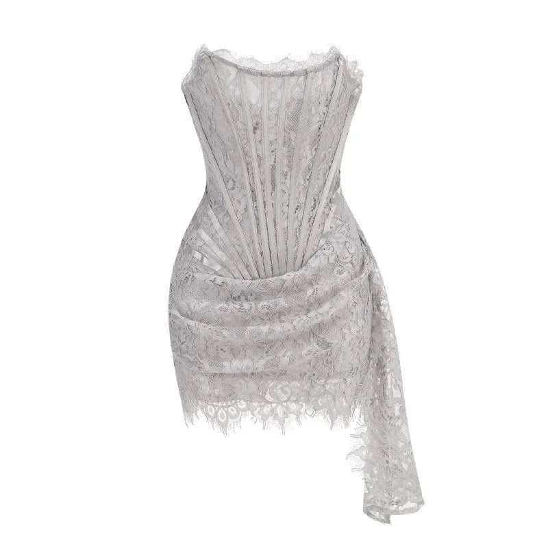 Valentina Sheer Lace Strapless Mini Dress