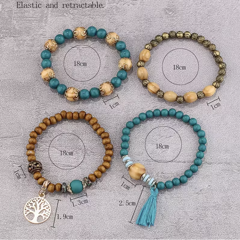 Boho Tree of Life Beaded Bracelet Set