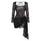 Valentina Sheer Lace Strapless Long Sleeve Mini Dress