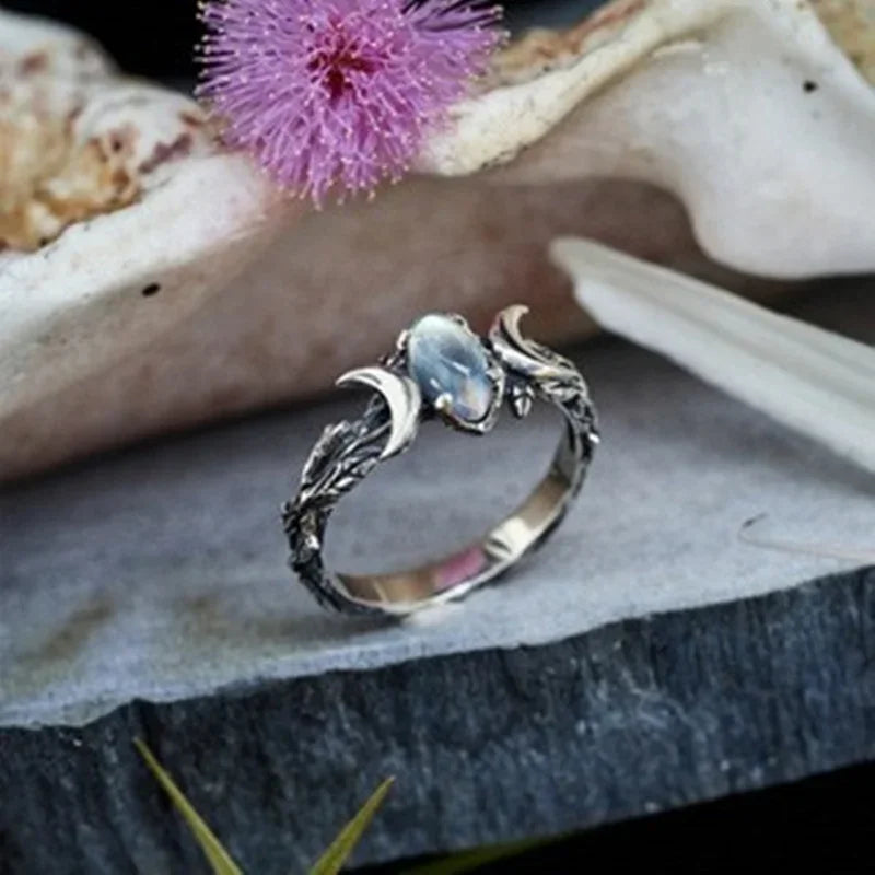 Celestial Glow Moon Ring Vintage Zircon Sparkle