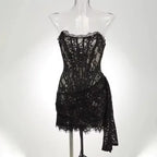 Valentina Sheer Lace Strapless Mini Dress