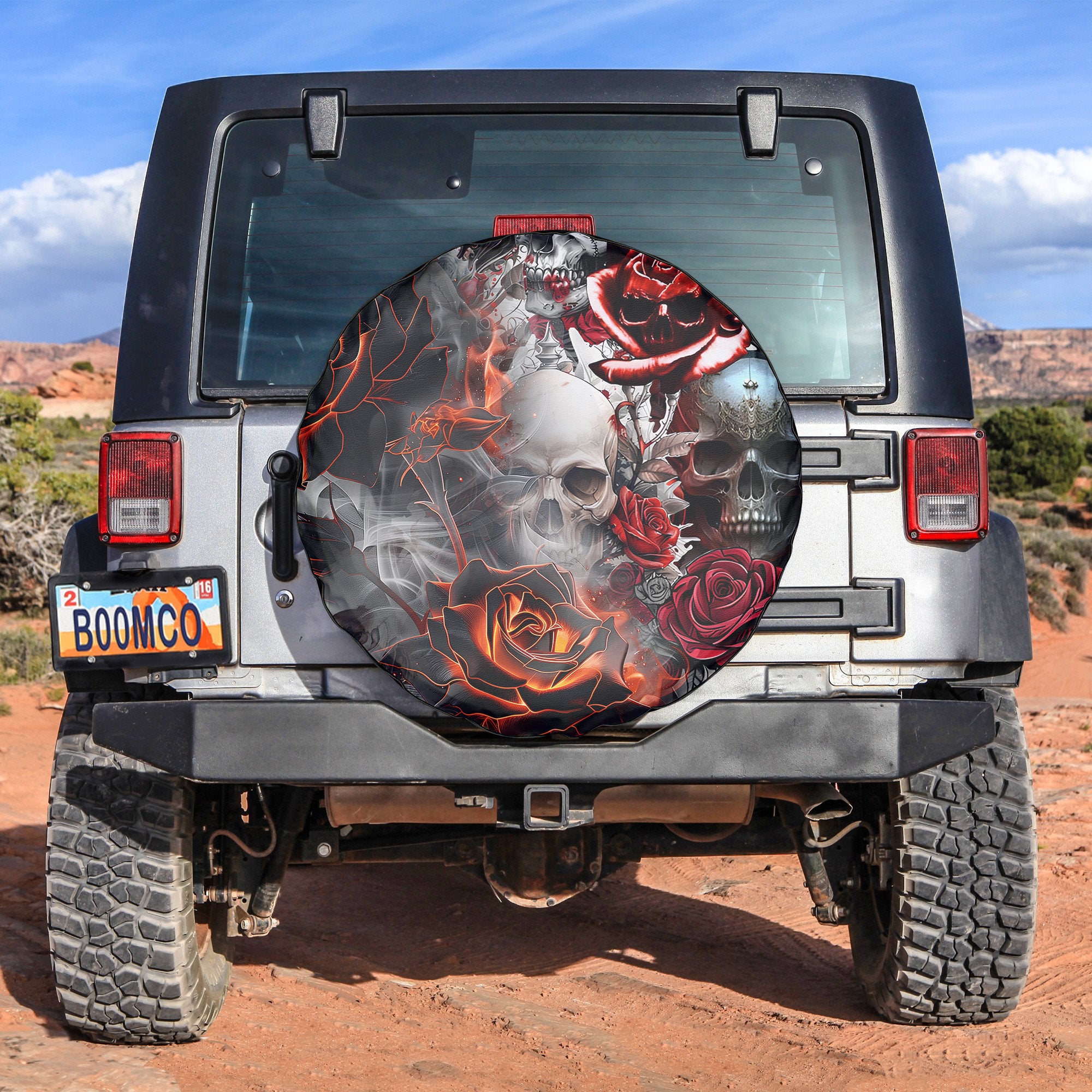 Rose Flames Of Hell Design Halloween Vibes Spare Tire Cover - TH02