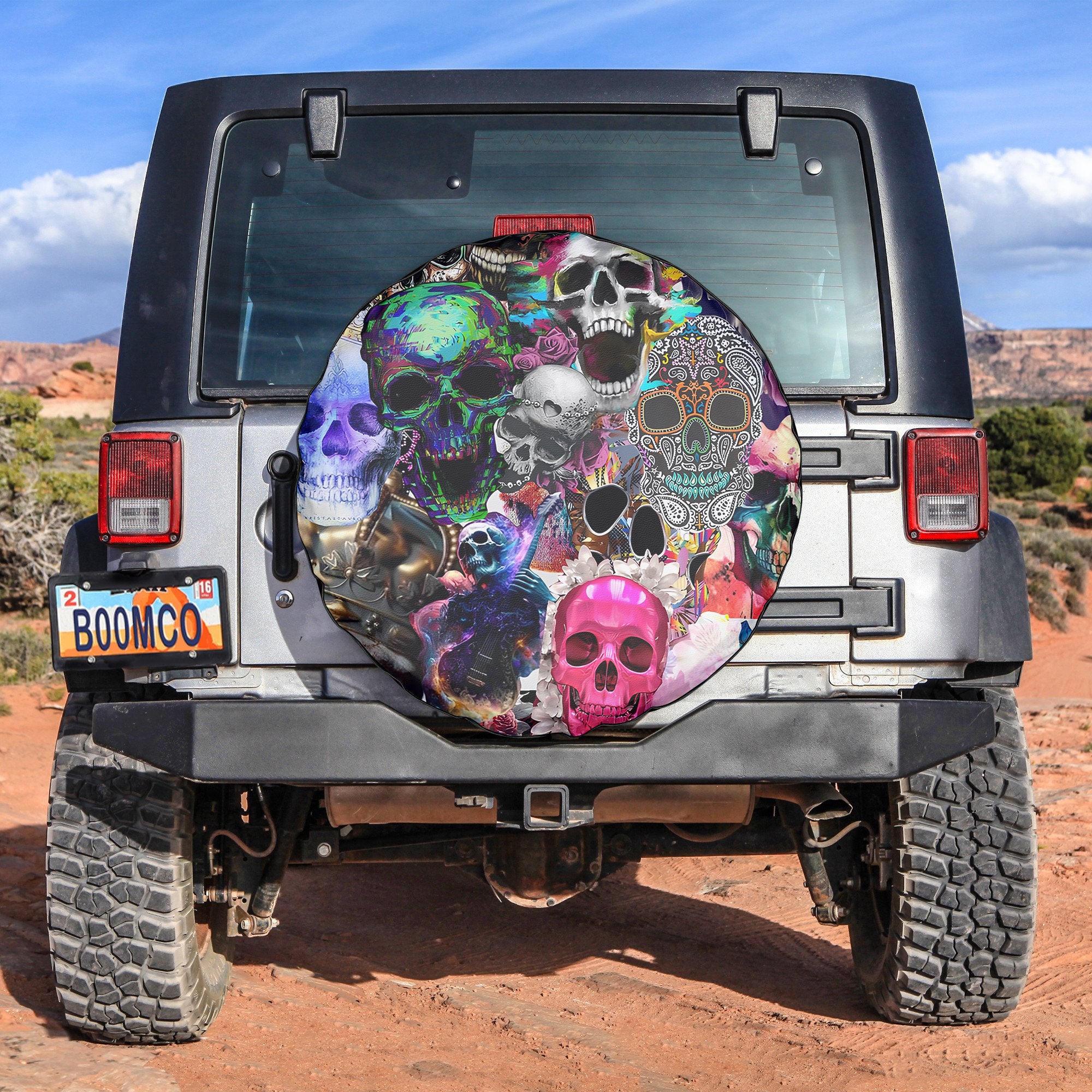 Skull Art Design Halloween Vibes Spare Tire Cover - TH02