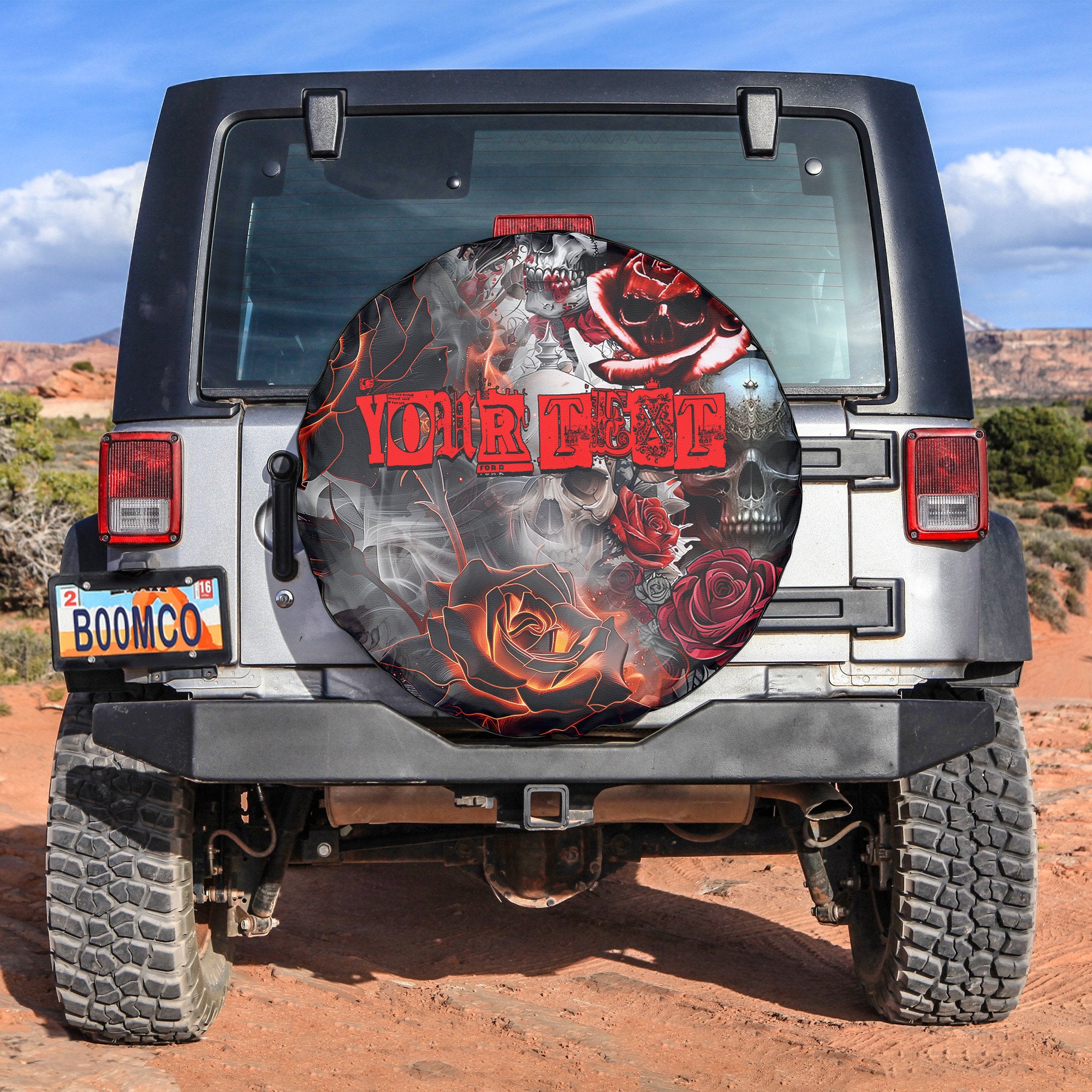 Personalised Rose Flames Of Hell Design Halloween Vibes Spare Tire Cover - TH02