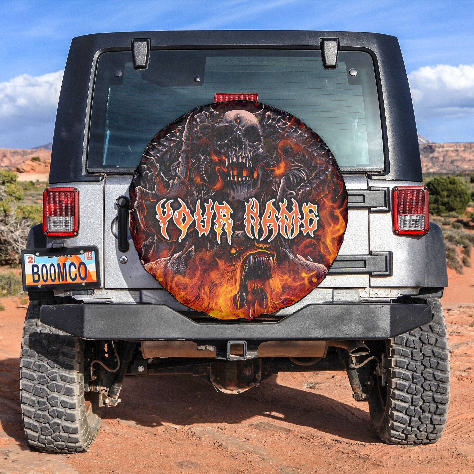 Personalised Inferno Reaper Design Halloween Vibes Spare Tire Cover - TH02