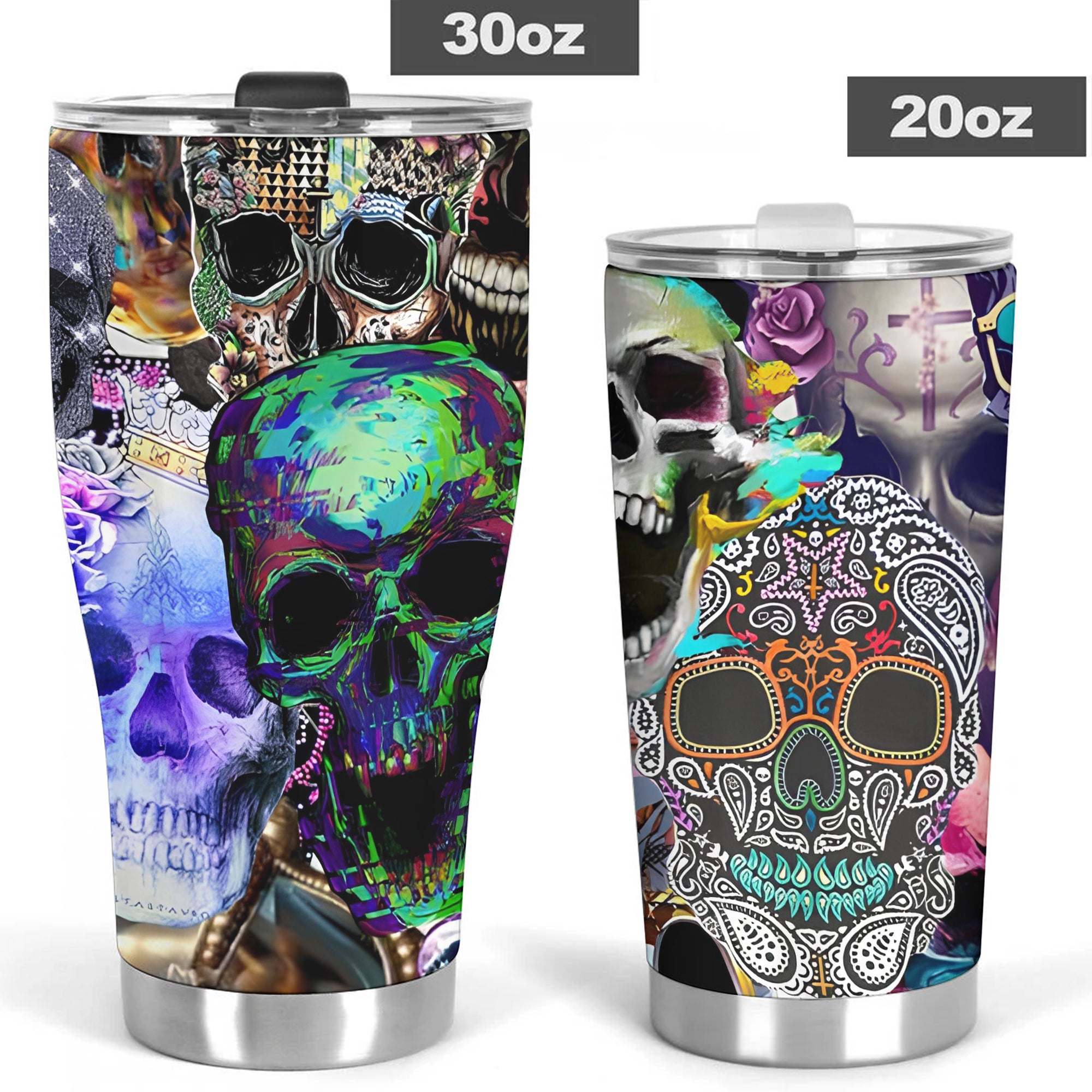 Skull Art Design Halloween Vibes Stainless Steel Tumbler – 20oz/30oz  - TH02