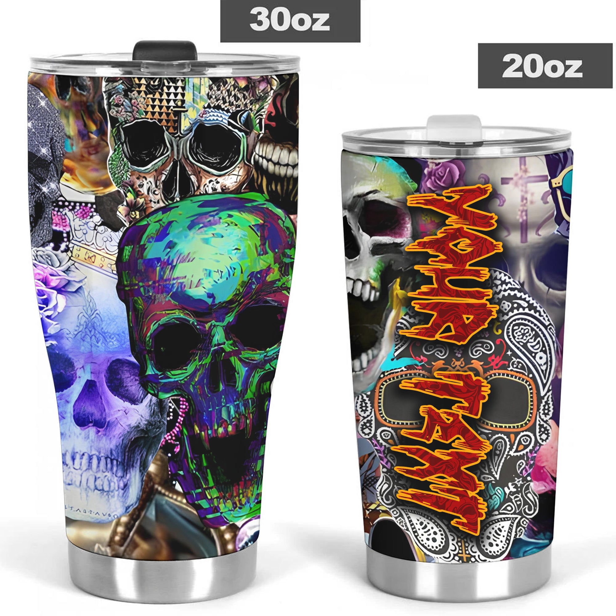 Personalised Skull Art Design Halloween Vibes Stainless Steel Tumbler – 20oz/30oz  - TH02