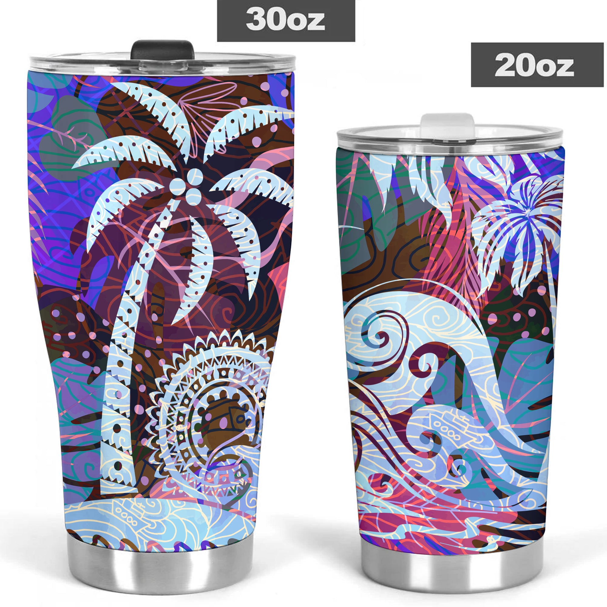 Tropical Waves and Palm Trees Premium Stainless Steel Tumbler – 20oz/30oz - TH02