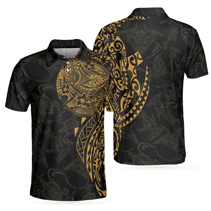 Strong And Cool Polynesian Pattern Black And Gold Polo Shirt For Men/Women